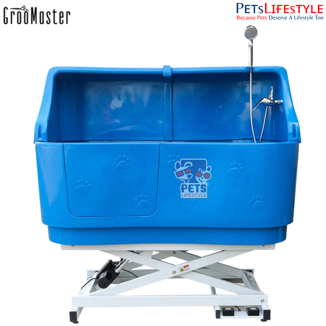 Groo Master H-114 Electric Lift Plastic Tub with Splash Back – Adjustable Grooming Bath Tub