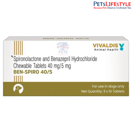 Vivaldis Ben Spiro 40/5 mg Chewable Tablets for Dogs – Spironolactone & Benazepril Cardiac Medication (Pack of 30 Tablets)