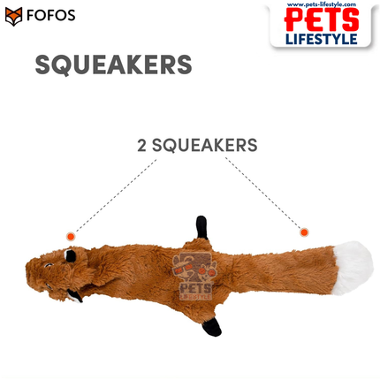 FOFOS Dog Toy Skinneez Fox Toy – Stuffing-Free Plush Toy with Dual Squeakers