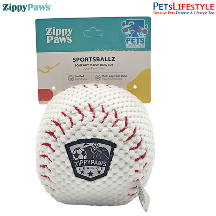ZippyPaws SportsBallz – Baseball  Plush Squeaker Dog Toy