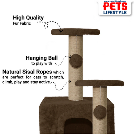 Canine Desk Soft Fur Activity Cat Tree – Natural Sisal Scratching Posts & Hanging Ball Toys