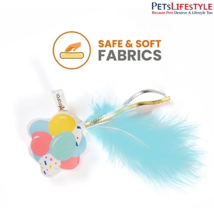 Fofos Birthday Balloon Cat Toy – Soft Plush Toy with US-Grade Organic Catnip & Real Feathers for Kittens & Cats