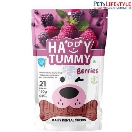 Gnawlers Happy Tummy Berries Dental Bone Treat for Dogs | Daily Dental Chew with Natural Berry Ingredients | 100% Natural Vegetarian Dog Treat