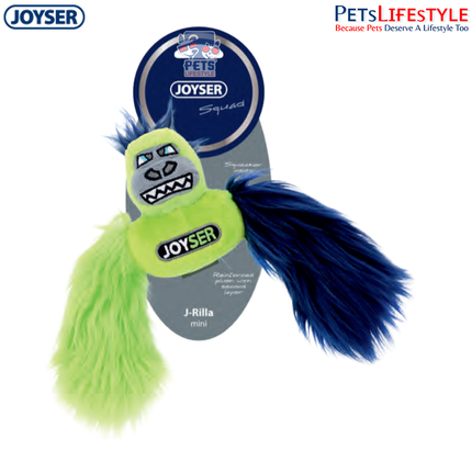 JOYSER Squad Mini Gorilla Plush Dog Toy with Squeaker – Green/Blue (S/M)