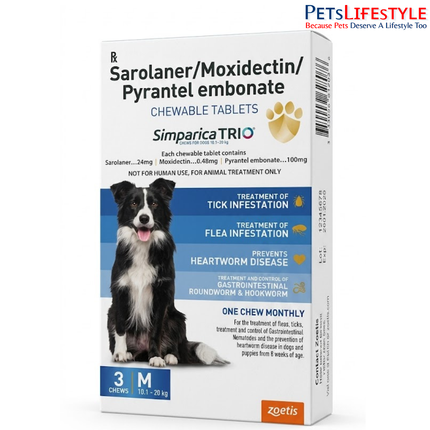 Zoetis Simparica Trio for Dogs — Monthly Parasite Protection 1 Tablet