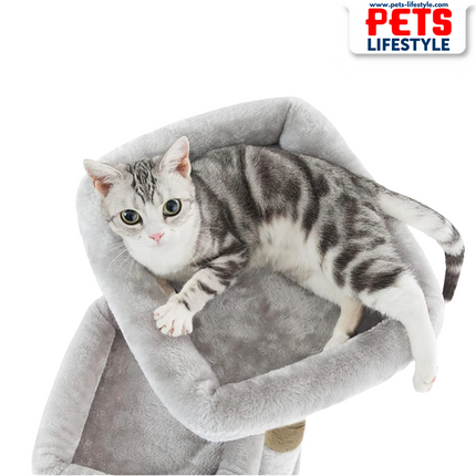 Canine Desk Kitten Cat Tree – Condo with Scratching Posts, Detachable Beds, Hanging Ball & Removable Cover