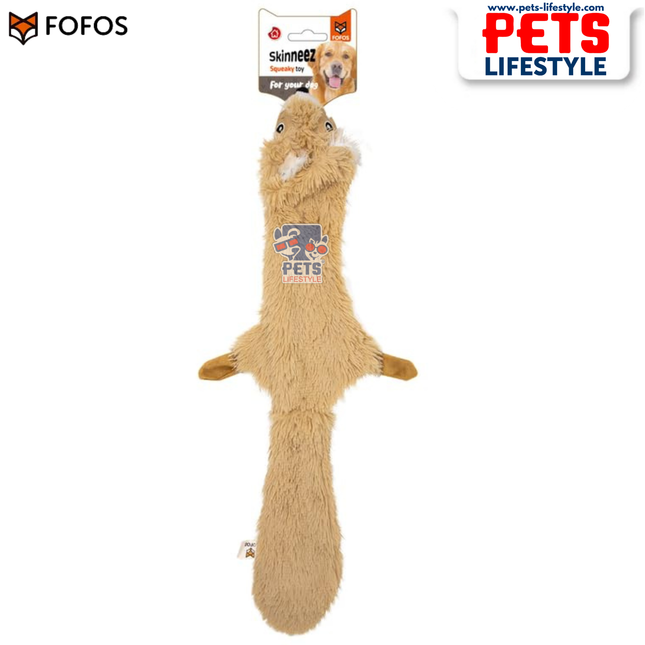 FOFOS Skinneez Squirrel Dog Toy – Stuffing-Free Plush Toy with Dual Squeakers