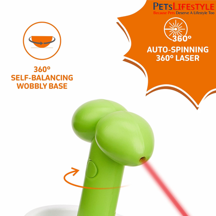 FOFOS Tumbler Laser Cat Toy – White & Green, Automatic 360° Spinning Laser with Self-Balancing Wobble Base for Kittens & Cats