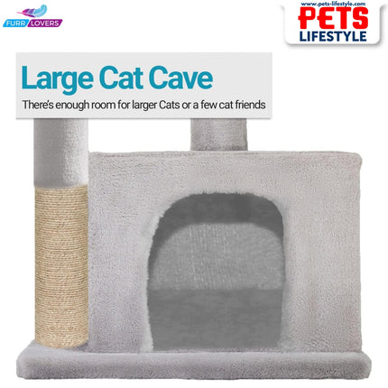FURRLOVERS Condo Kitten Cat Tree – Plush Fur Fabric, Top Perch, Hanging Ball & Scratching Post (12x12 Inch Condo)