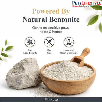 Afterbath Zero Crushed Bentonite Cat Litter (Unscented) – Bio-Enzymatic Odour Control, Dust-Free Clumping Clay Litter – 5 Kg