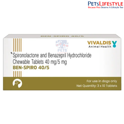 Vivaldis Ben Spiro 40/5 mg Chewable Tablets for Dogs – Spironolactone & Benazepril Cardiac Medication (Pack of 30 Tablets)