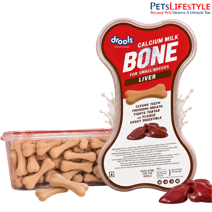 Drools Calcium Milk Bone Dog Treats – Liver Flavour | Calcium-Rich Dental Chews for Strong Bones & Healthy Teeth | 300g & 600g