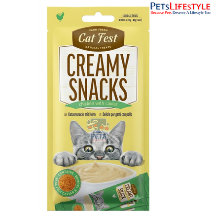Cat Fest Creamy Snacks Chicken with Caviar Cat Treats 40g | 100% Natural Creamy Lickable Cat Treat with Taurine