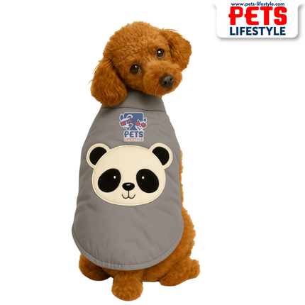 The PᴇᴛsLɪғᴇsᴛʏʟᴇ&nbsp;Quilted Jacket – Gray Panda Embroidered Pet Jacket