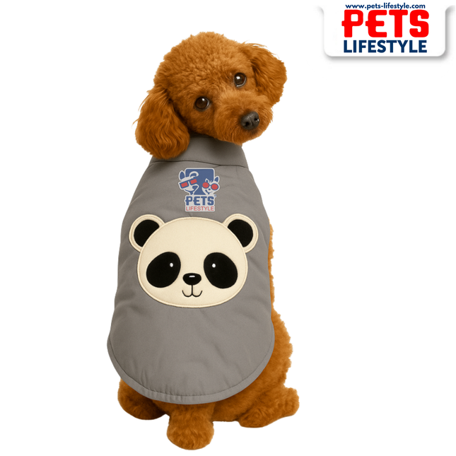 The PᴇᴛsLɪғᴇsᴛʏʟᴇ&nbsp;Quilted Jacket – Gray Panda Embroidered Pet Jacket