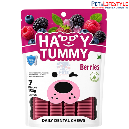 Gnawlers Happy Tummy Berries Dental Bone Treat for Dogs | Daily Dental Chew with Natural Berry Ingredients | 100% Natural Vegetarian Dog Treat