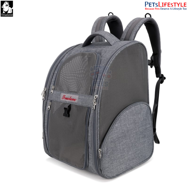 Truelove Ergonomic Adventure Backpack for Pets (Heather Gray) Breathable, Safe, & Foldable