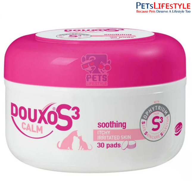 Douxo S3 Calm Pads for Dogs & Cats (30 Pads) | Leave-On Anti-Itch Hypoallergenic Skin Care Pads for Sensitive & Allergic Skin