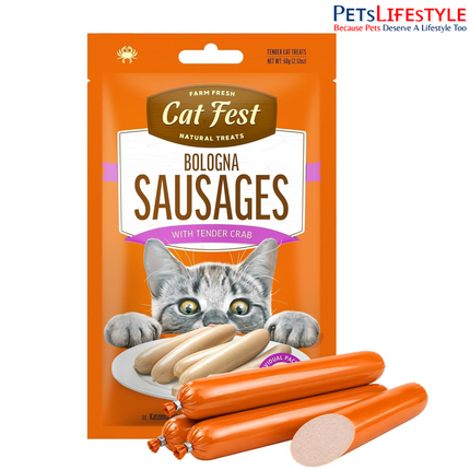 Catfest Bologna Sausages with Tender Crab – High-Protein Crab & Chicken Cat Treats, Gluten-Free, 60 g