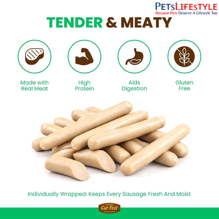 Catfest Bologna Sausages with Tender Chicken – High-Protein Meaty Cat Treats, Gluten-Free, 150 g