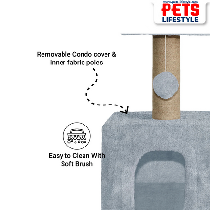 Canine Desk Soft Fur Condo Activity Cat Tree – Sisal/Jute Scratching Post with Hanging Ball