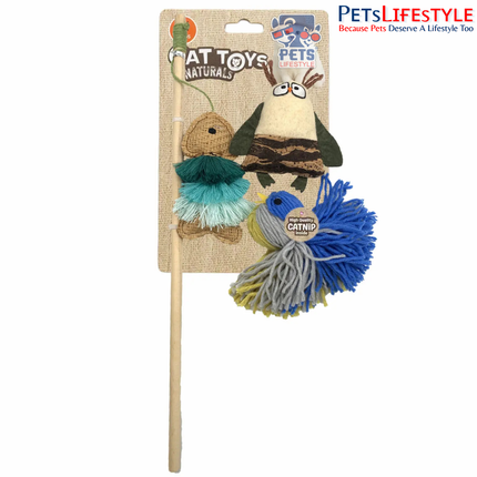 FOFOS Natural Cat Toy – Blue Bird & Fish with Wand