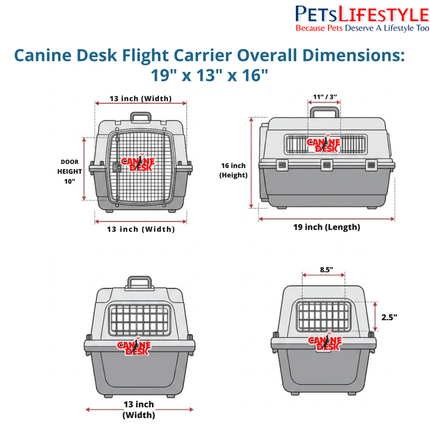 Canine Desk Flight Carrier (19 x 13 x 16 Inches) | IATA Airline Approved Small Dog, Puppy & Kitten Travel Crate