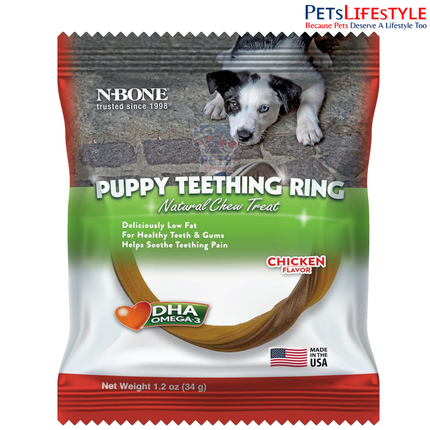 N-Bone Twistix Puppy Teething Ring Chicken Flavor – Soft Edible Puppy Teething Chew with DHA & Calcium | Chicken Flavor | 34g