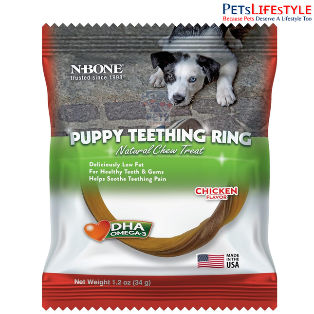 N-Bone Twistix Puppy Teething Ring Chicken Flavor – Soft Edible Puppy Teething Chew with DHA & Calcium | Chicken Flavor | 34g
