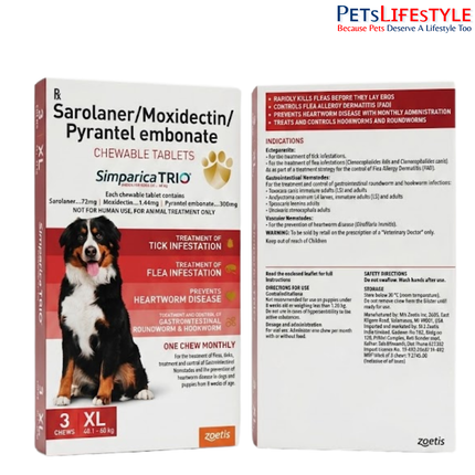 Zoetis Simparica Trio Dog Tick and Flea Control Tablet (pack of 3 tablets)
