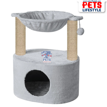 Canine Desk Dual Level Cat Bed and Scratching Post with Hammock