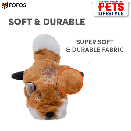 FOFOS Dog Toy Skinneez Fox Toy – Stuffing-Free Plush Toy with Dual Squeakers