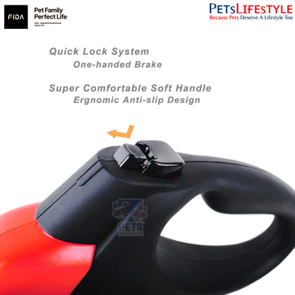 FIDA Mars Retractable Dog Leash – Red – Anti-Twist Heavy Duty Reflective