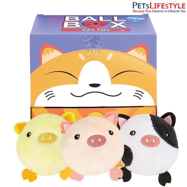 FOFOS Farm Animal Balls Cat Toy (Assorted) – Soft Plush Ball with US-Grade Catnip for Kittens & Cats