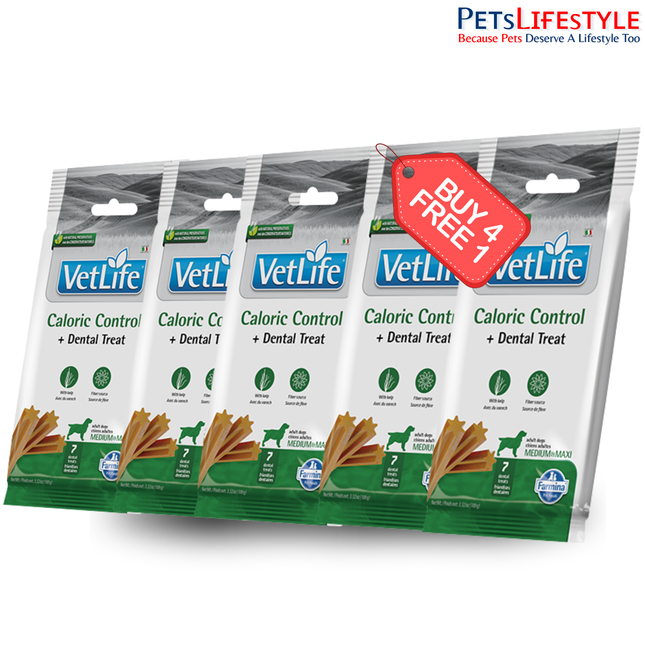 Farmina Vet Life Snack Cane Obesity Dental Treats for Medium & Maxi Dogs 110g (4+1 Offer) | Low-Fat Functional Dental Chews for Weight Management