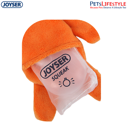JOYSER Puppy Squirrel with Replaceable Squeaker Dog Toy – Orange (S/M)
