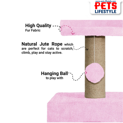 Canine Desk Soft Fur Condo Activity Cat Tree – Sisal/Jute Scratching Post with Hanging Ball