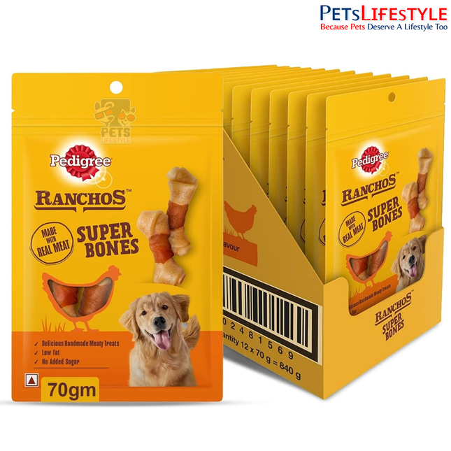 Pedigree Ranchos Super Bones Chicken And Milky Dog Treat - 70 gm