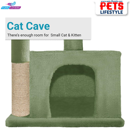 FURRLOVERS Condo Kitten Cat Tree – Plush Fur Fabric, Top Perch, Hanging Ball & Scratching Post (12x12 Inch Condo)