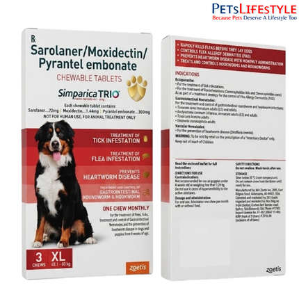 Zoetis Simparica Trio Dog Tick and Flea Control Tablet (pack of 3 tablets)