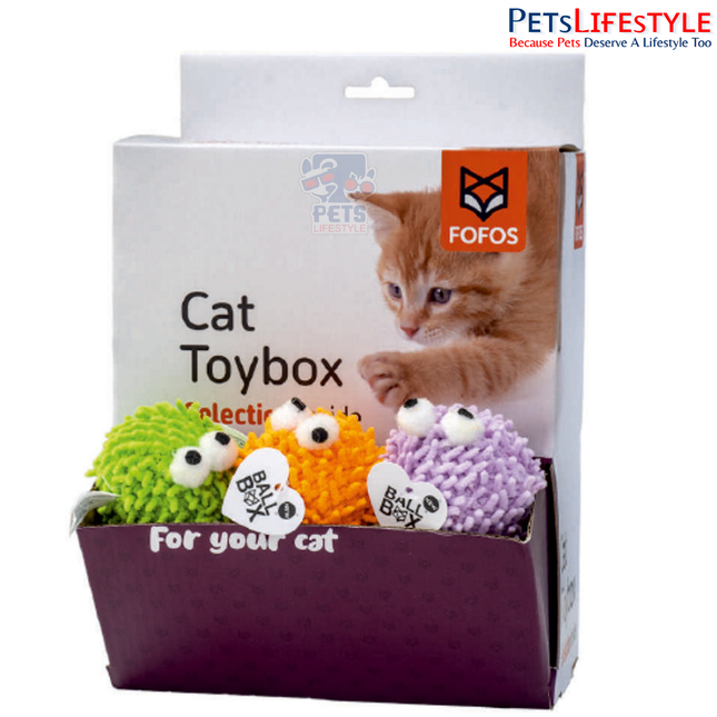 Fofos Geek Ball Cat Toy – Soft Plush Ball with Bell & Imported US-Grade Catnip for Kittens & Cats (Assorted Colours)