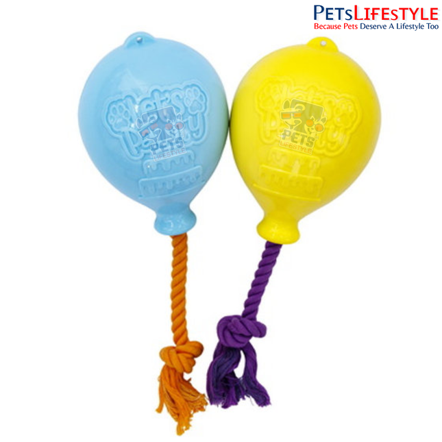 FOFOS Birthday Balloon W Giggle Sound Dog Toy – Rubber Balloon Toy with Cotton Rope for Dogs