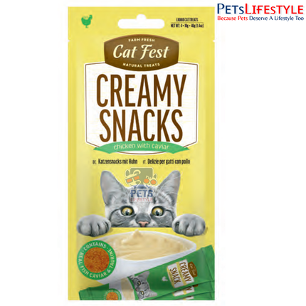 Cat Fest Creamy Snacks Chicken with Caviar Cat Treats 40g | 100% Natural Creamy Lickable Cat Treat with Taurine
