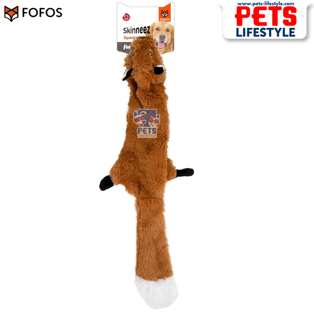 FOFOS Dog Toy Skinneez Fox Toy – Stuffing-Free Plush Toy with Dual Squeakers