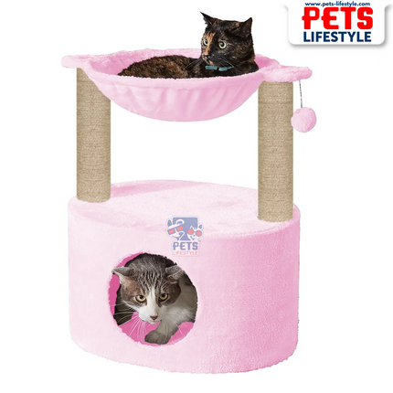 Canine Desk Dual Level Cat Bed and Scratching Post with Hammock