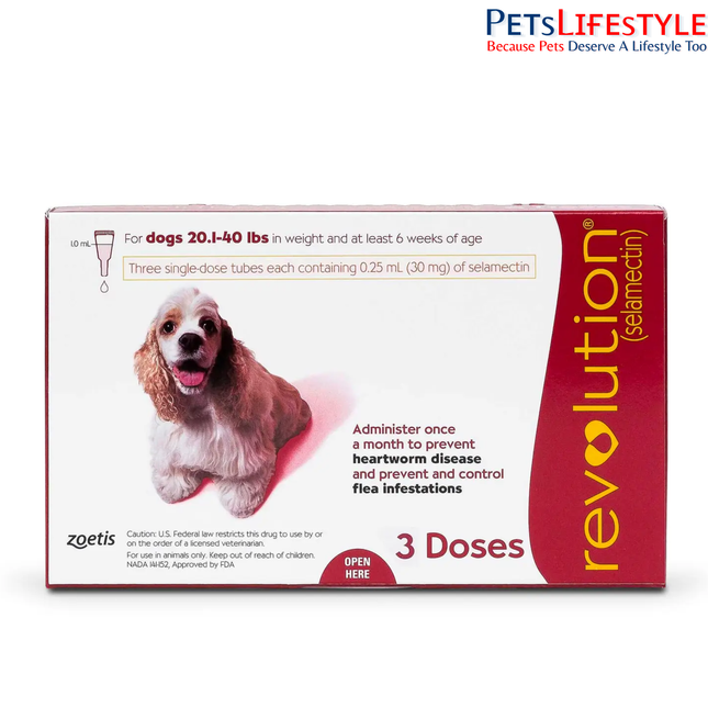 Zoetis Revolution (Selamectin) Spot-On for Medium Dogs (1ml x 3 doses for dogs of weight 9-18kg)