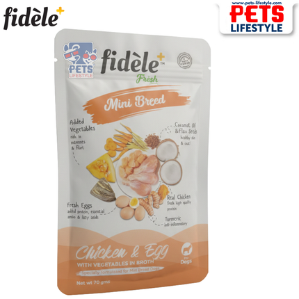 Fidele+ Mini Breed Fresh Chicken & Egg with Vegetables Wet Dog Food 70g | Grain Free | All Life Stages