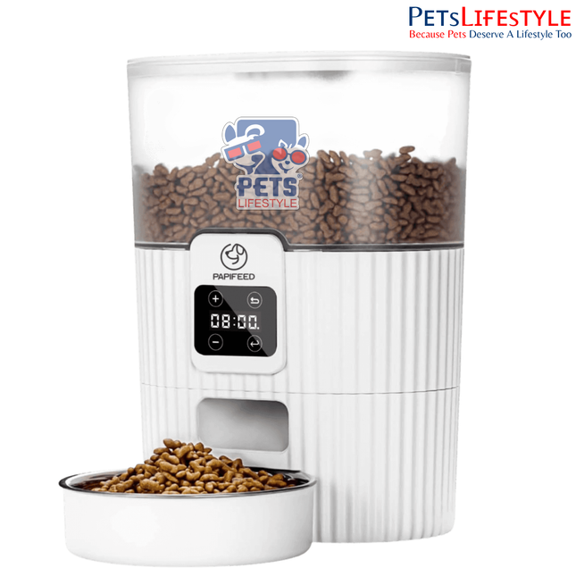 PAPIFEED Automatic WiFi Pet Food Dispenser 3.5L with Stainless Steel Bowl – Alexa Compatible Smart Feeder for Cats & Dogs