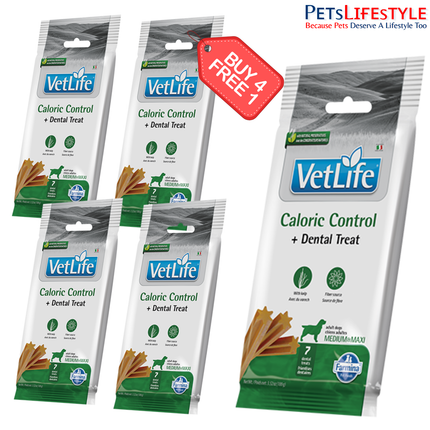 Farmina Vet Life Snack Cane Obesity Dental Treats for Medium & Maxi Dogs 110g (4+1 Offer) | Low-Fat Functional Dental Chews for Weight Management