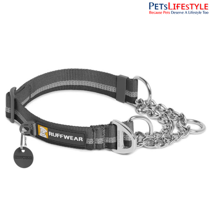Ruffwear Chain Reaction Martingale Dog Collar Granite Gray | Reflective Limited-Cinch Training Collar with Stainless Steel Chain
